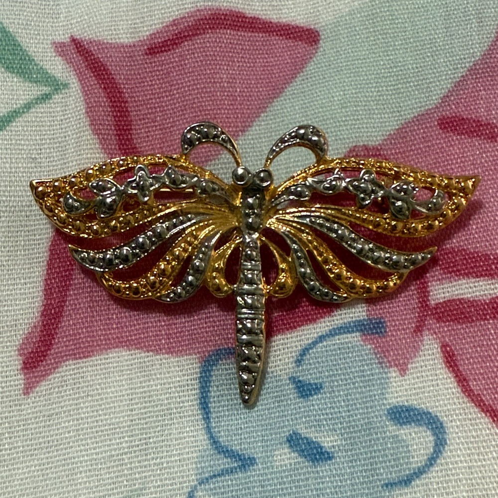 Intricate Gold and Silver Butterfly Pin
